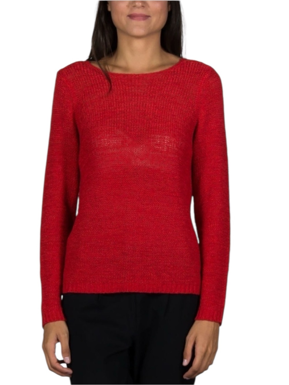 Sydney Easton Red Mohair Cotton Blend Scoop Neck Long Sleeve Pullover Sweater